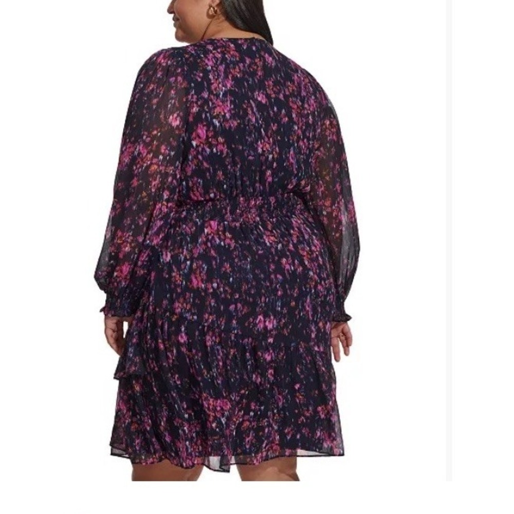 DKNY Plus Size Printed Blouson-Sleeve Fit & Flare Dress Sz 20W New Blue $139 - Picture 2 of 13